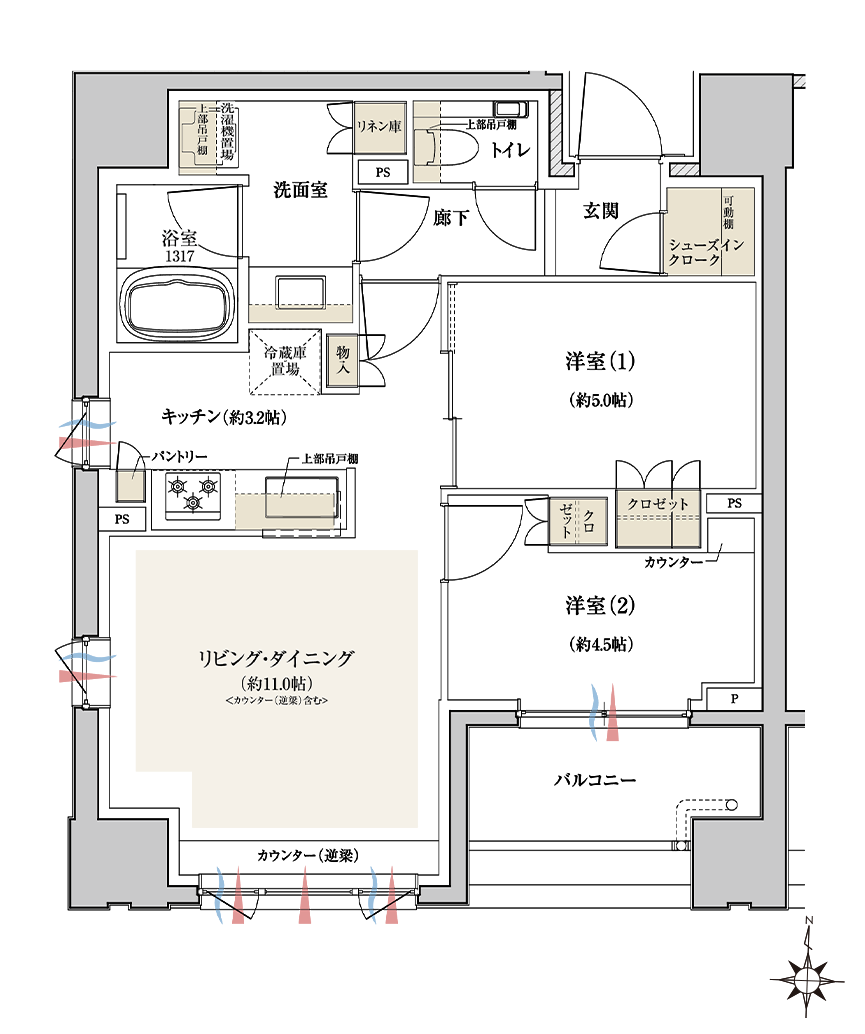 クレヴィア板橋区役所前 タイプA 2LDK+SIC 間取り図