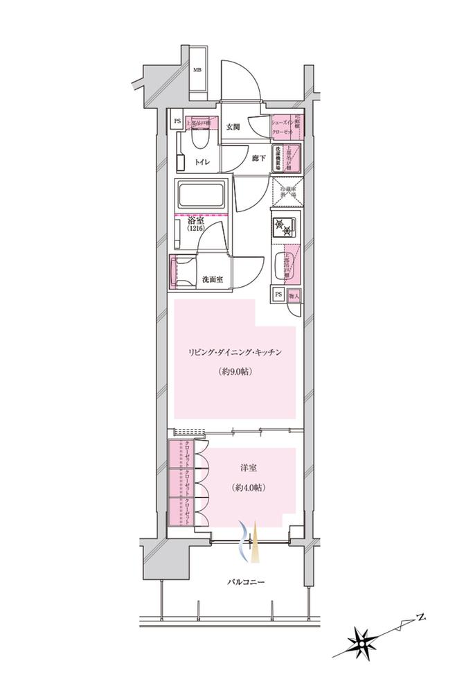 プレシス立川パークフロント タイプC 1LDK+SIC 32.34㎡ 間取り図